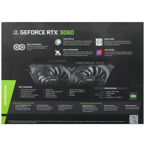 Видеокарта MSI GeForce RTX 3060 VENTUS 2X OC (LHR) [RTX 3060 VENTUS 2X 12G OC]