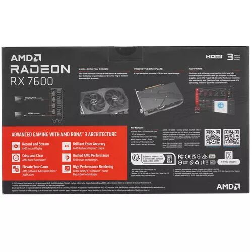 Видеокарта ASUS AMD Radeon RX 7600 DUAL OC V2 [DUAL-RX7600-O8G-V2]