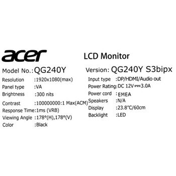 23.8 Монитор Acer Nitro QG240YS3bipx черный [UM.QQ0EE.304]