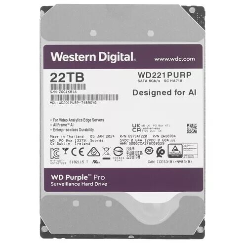 22 ТБ Жесткий диск WD Purple Pro [WD221PURP]