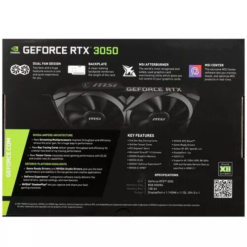 ВидеокартаMSIGeForceRTX3050VENTUS2XXSOC[RTX3050VENTUS2XXS8GOC]_6_5428799